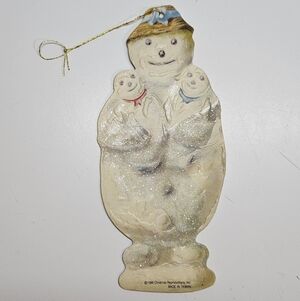 VINTAGE 1988 Glitter Snowman Babies Cardstock Ornament Christmas Reproductions